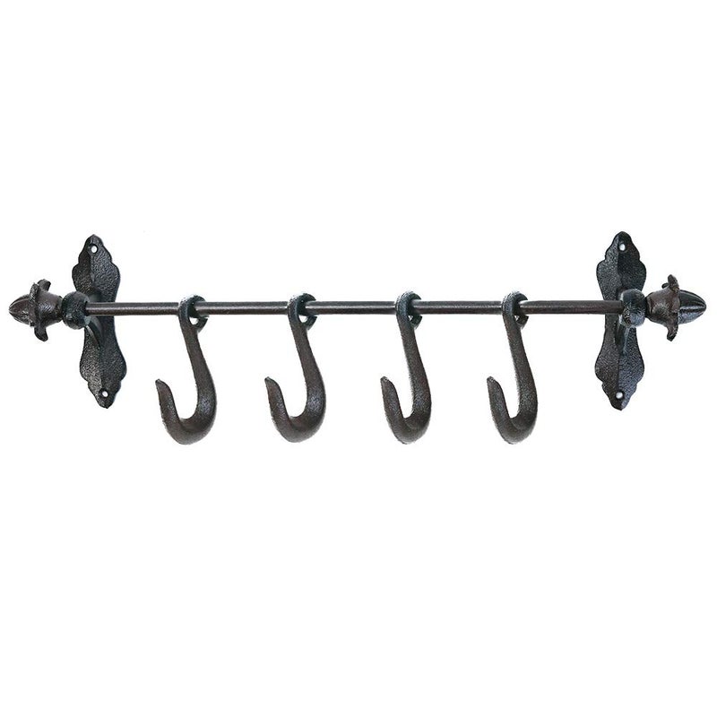 Sungmor Vintage Cast Iron Wall Hook Rack - Rustic Farmhouse Wall-Mounted Hanger for Coats, Keys, Mugs, Towels - Heavy Duty Decorative Organizer with 4 Removable Hooks - Image 1